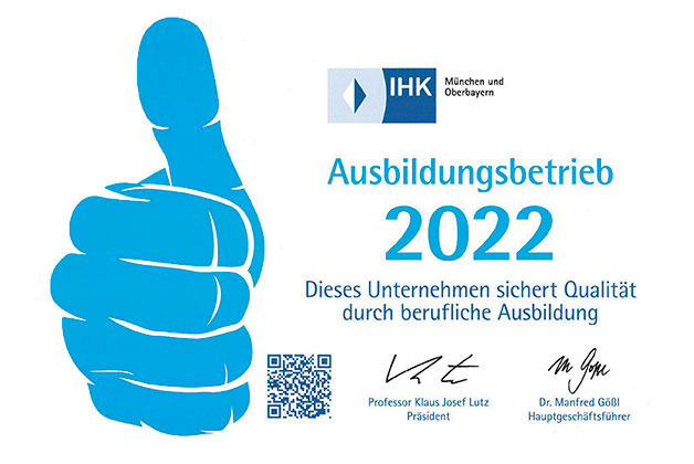 Zertifikat der IHK als Ausbildungsbetrieb 2022 für die Heiderbeck GmbH