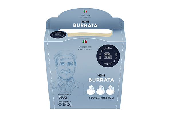 Bild der Burrata Packung in Frontansicht