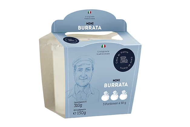 Bild der Burrata Packung von der Seite