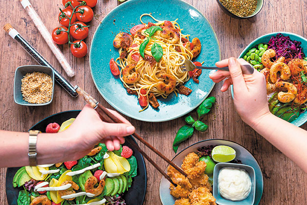 Bild von einem Pastagericht mit veganen Shrimps